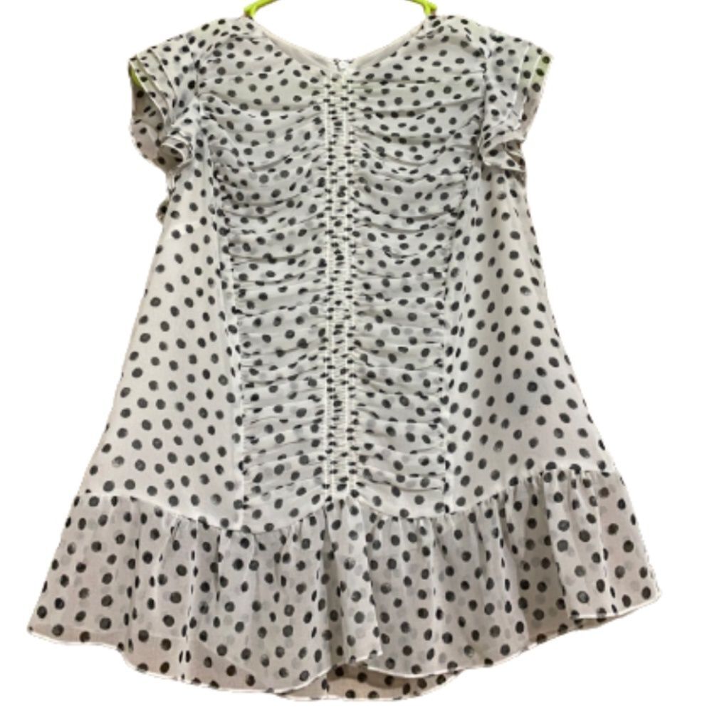WhoWhatWear Women’s Black & White Polka Dot Ruched Ruffle Sleeve Doll Top Sz- XS